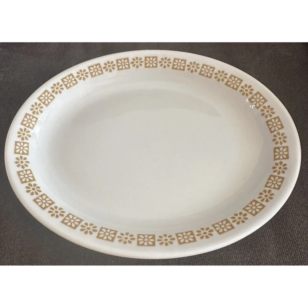 Vintage Shenango China Restaurant Ware Oval Plate Gold Daisy Floral Rim 9.5”